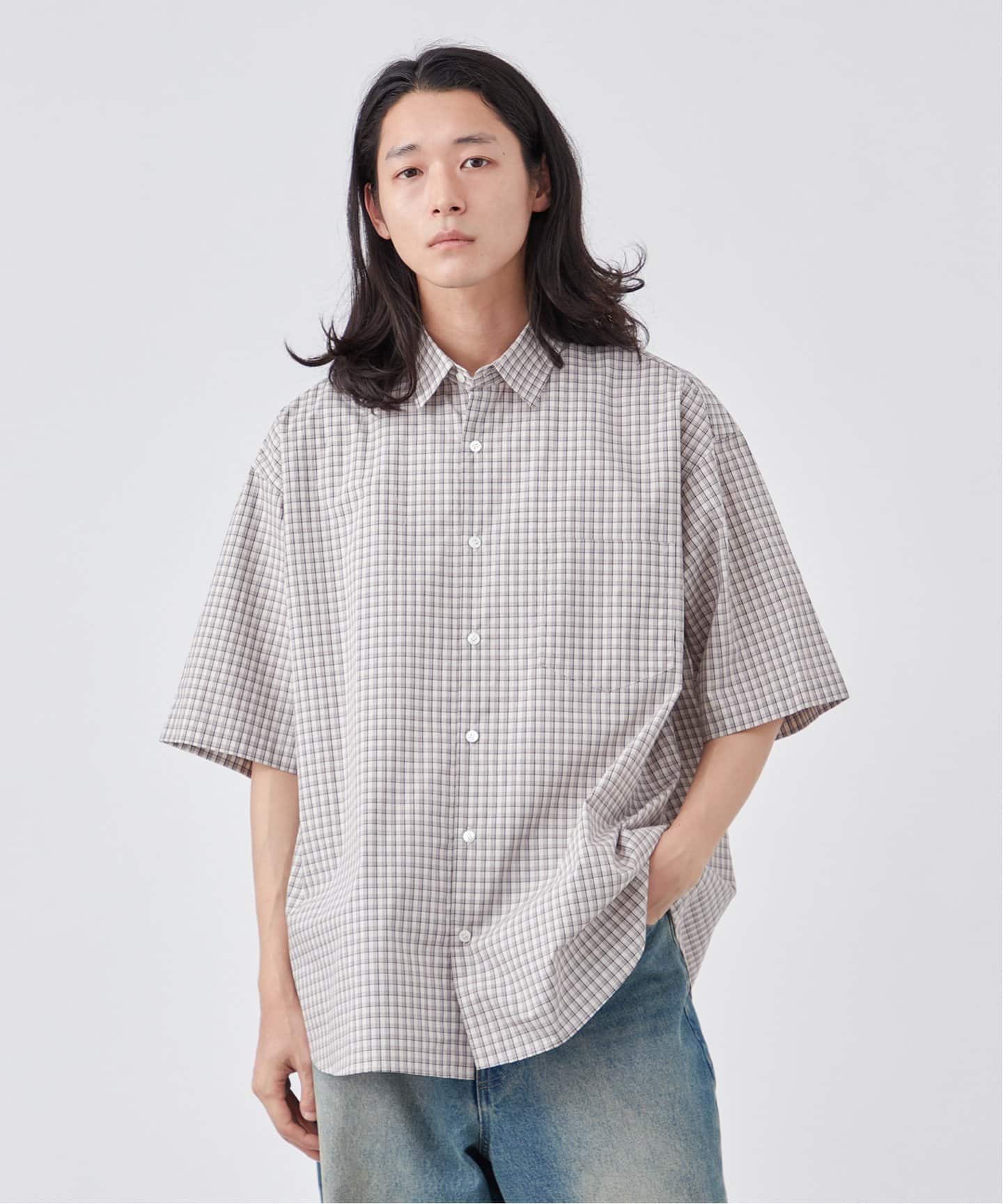 PLAID オーバーサイズ ハーフスリーブ チェックシャツ