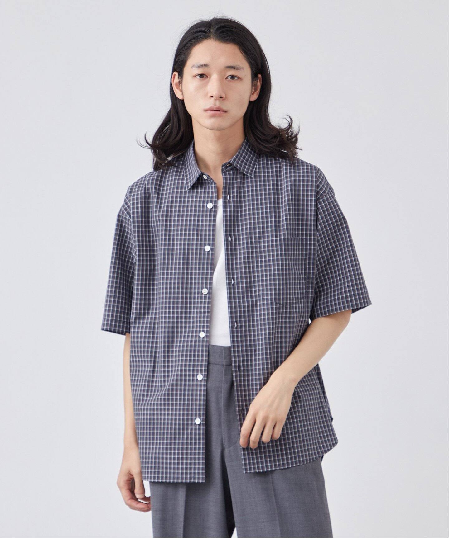 PLAID オーバーサイズ ハーフスリーブ チェックシャツ（シャツ 