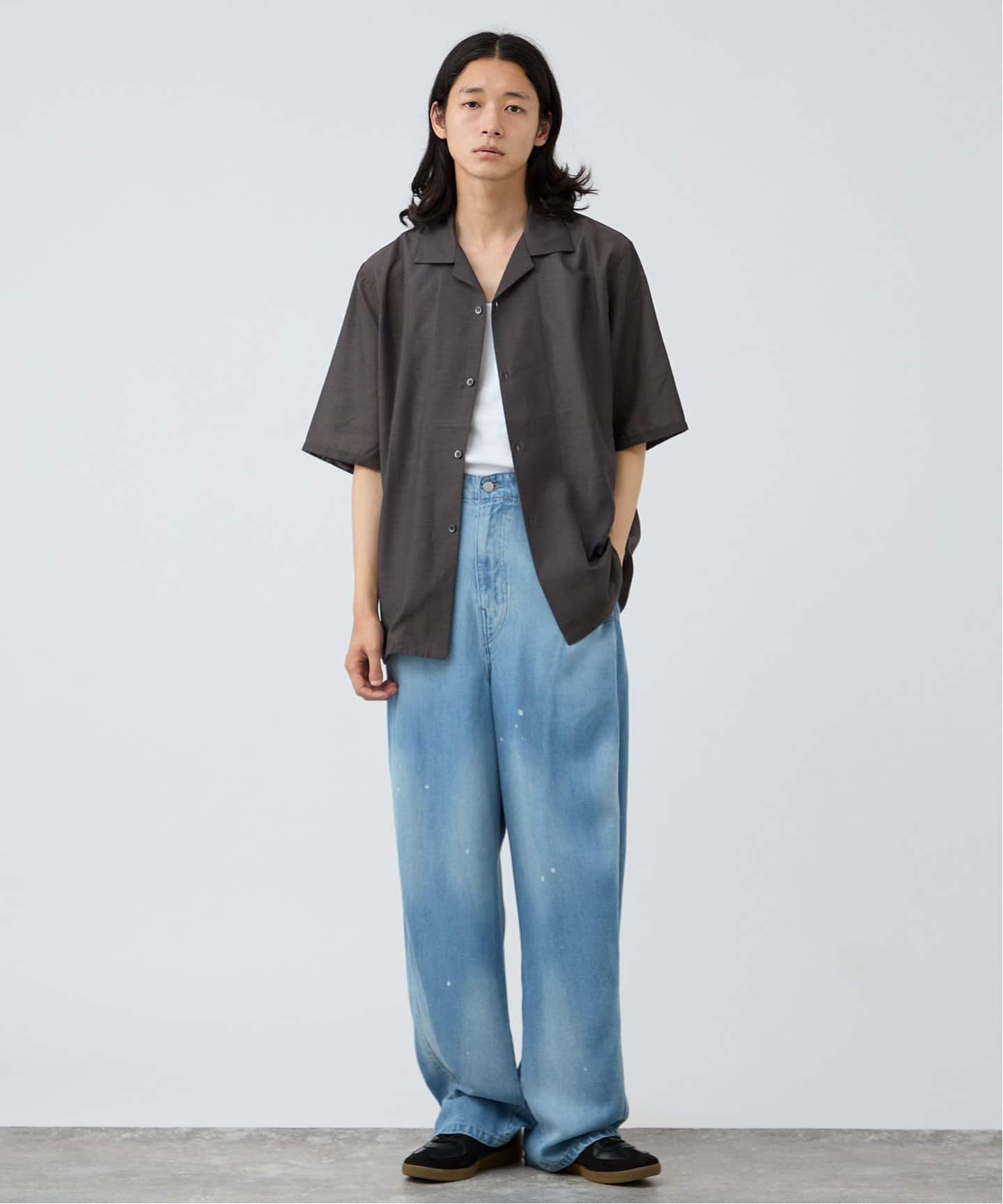 美品 BERNER KÜHL ホワイト 半袖シャツ レーヨン シアー S S/S-SHIRTS(半袖シャツ)