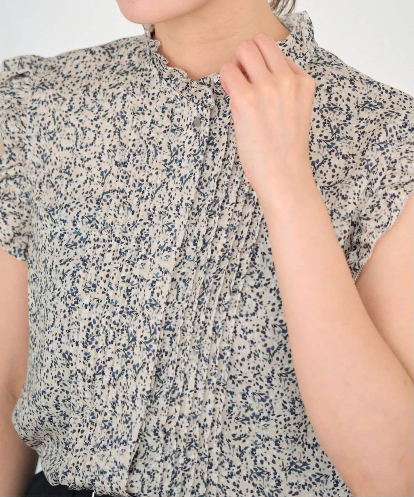 IENA ミュゲットパターンピンタックフリルノースリーブ ミュゲットパターンピンタック フリルノースリーブ（シャツ