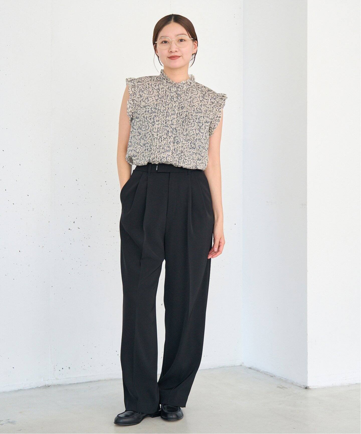 2025SS ミュゲットパターンピンタック フリルノースリーブ ミュゲットパターンピンタック フリルノースリーブ（シャツ／ブラウス