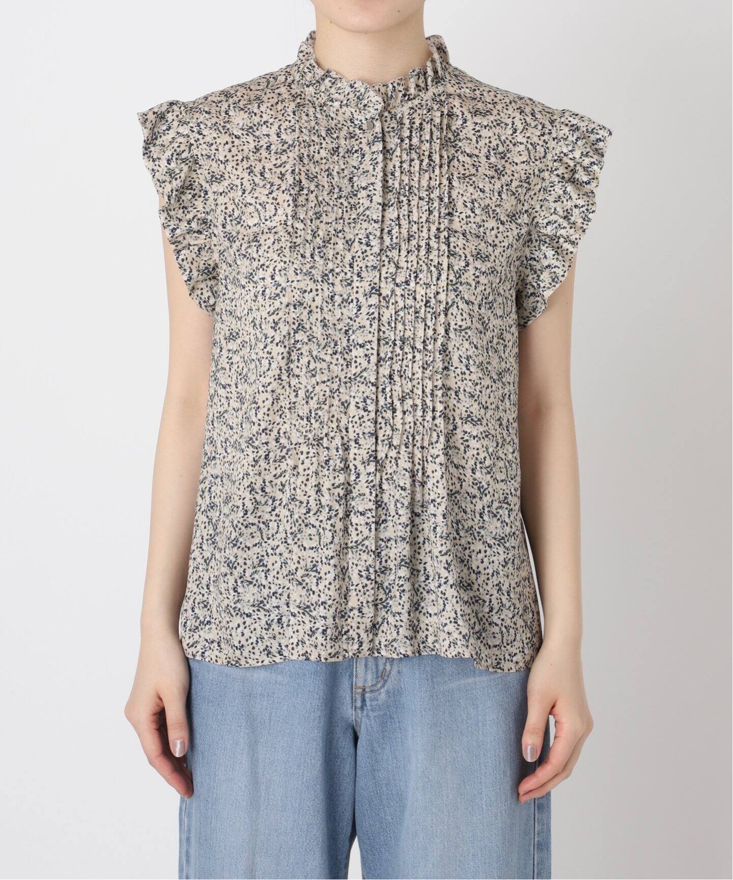 ミュゲットパターンピンタック フリルノースリーブ（シャツ／ブラウス