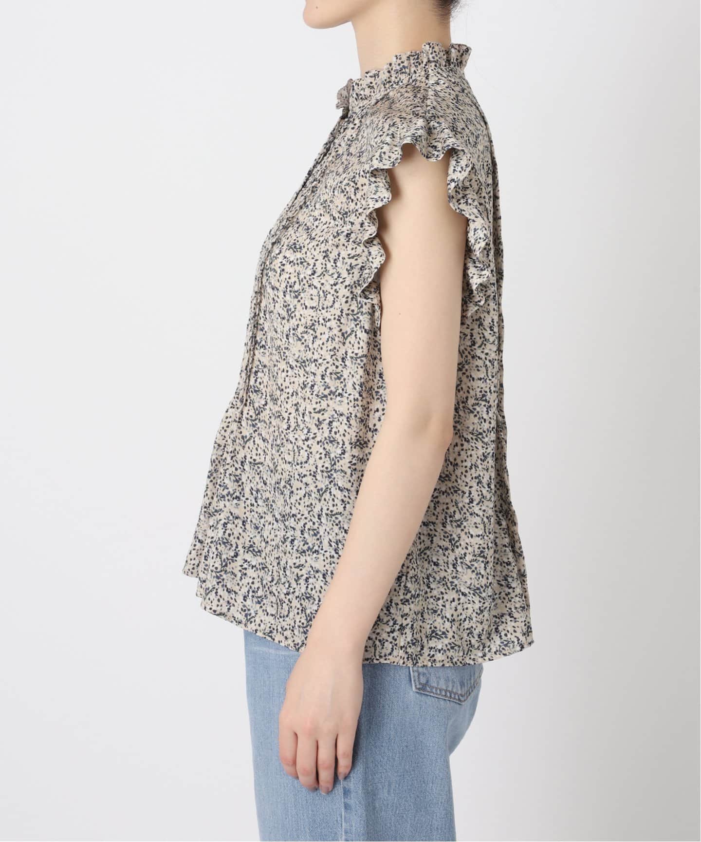 ミュゲットパターンピンタック フリルノースリーブ（シャツ