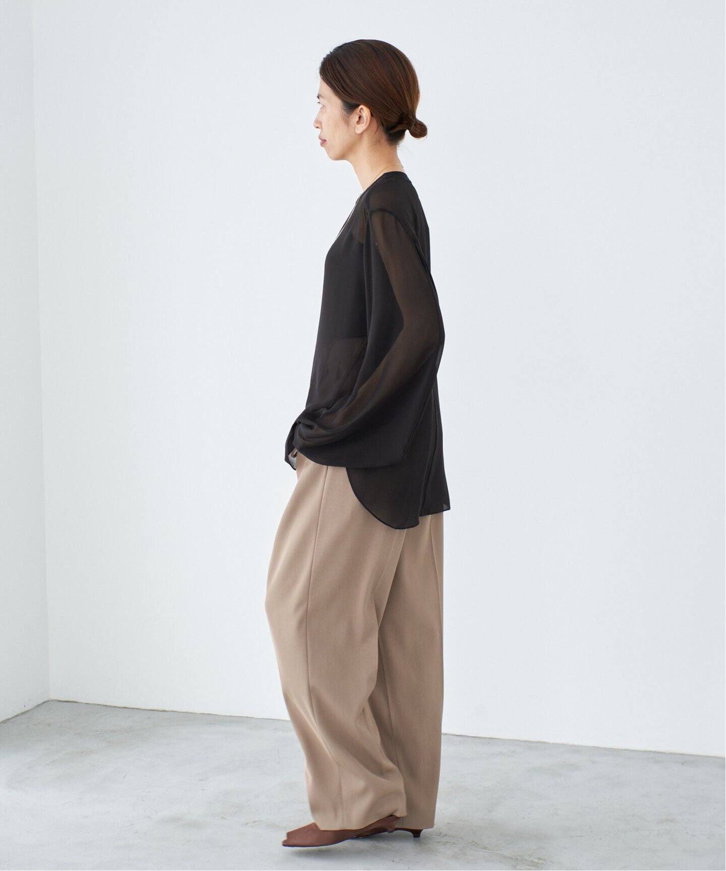 IENA イエナ クルーネックシアーリブブラウス 26ss 現行品 追加》シアーシフォン リブネックブラウス（シャツ／ブラウス）｜IENA