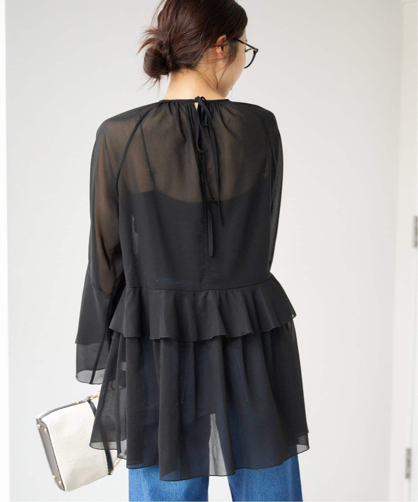極美品✨IENA イエナ シアーコットンラッフルチュニックブラウス