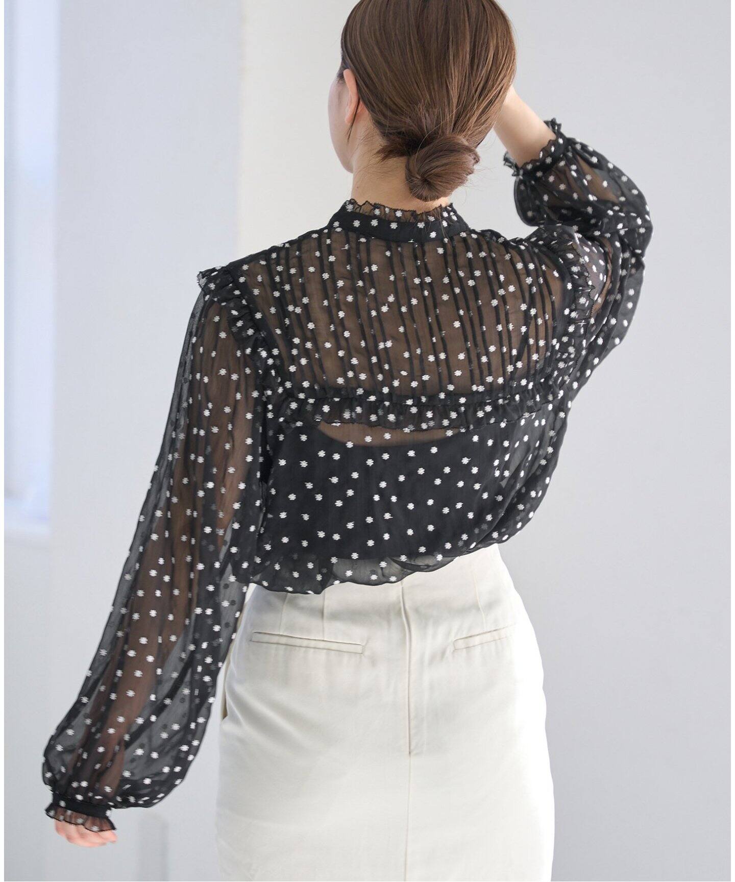 【IENA】楊柳フリルピンタックフレンチ ブラウス 楊柳フリルピンタックフレンチ ブラウス（シャツ／ブラウス