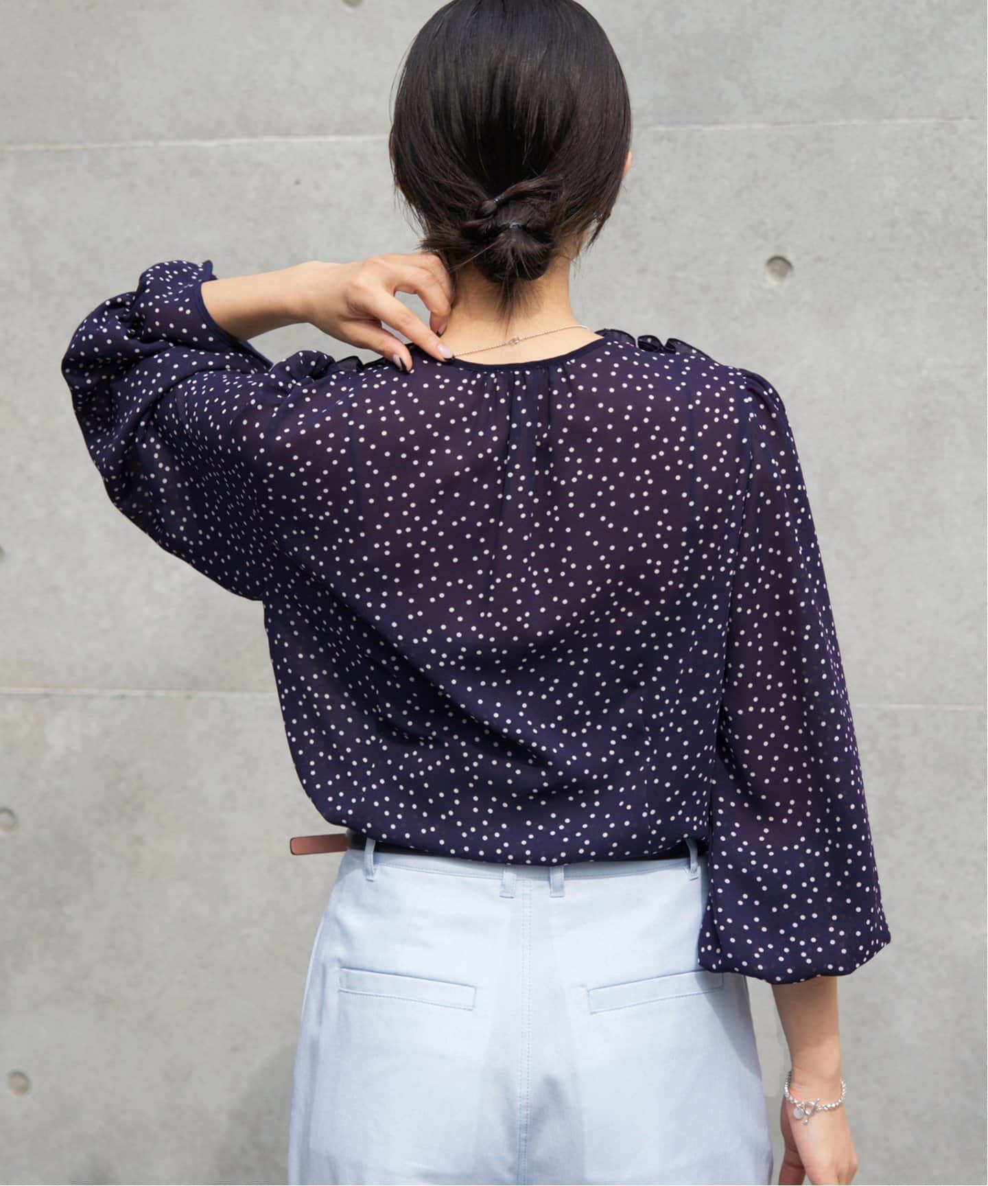 B6538□美品□IENA イエナ シアー ドット柄 フリル ブラウス