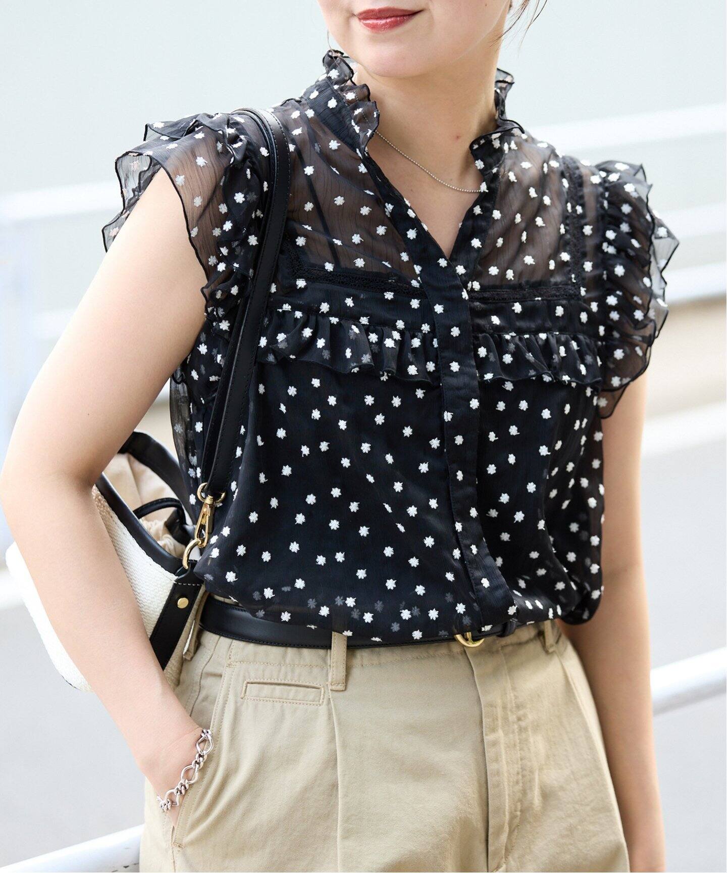 楊柳フリルピンタックフレンチ ブラウス（シャツ／ブラウス