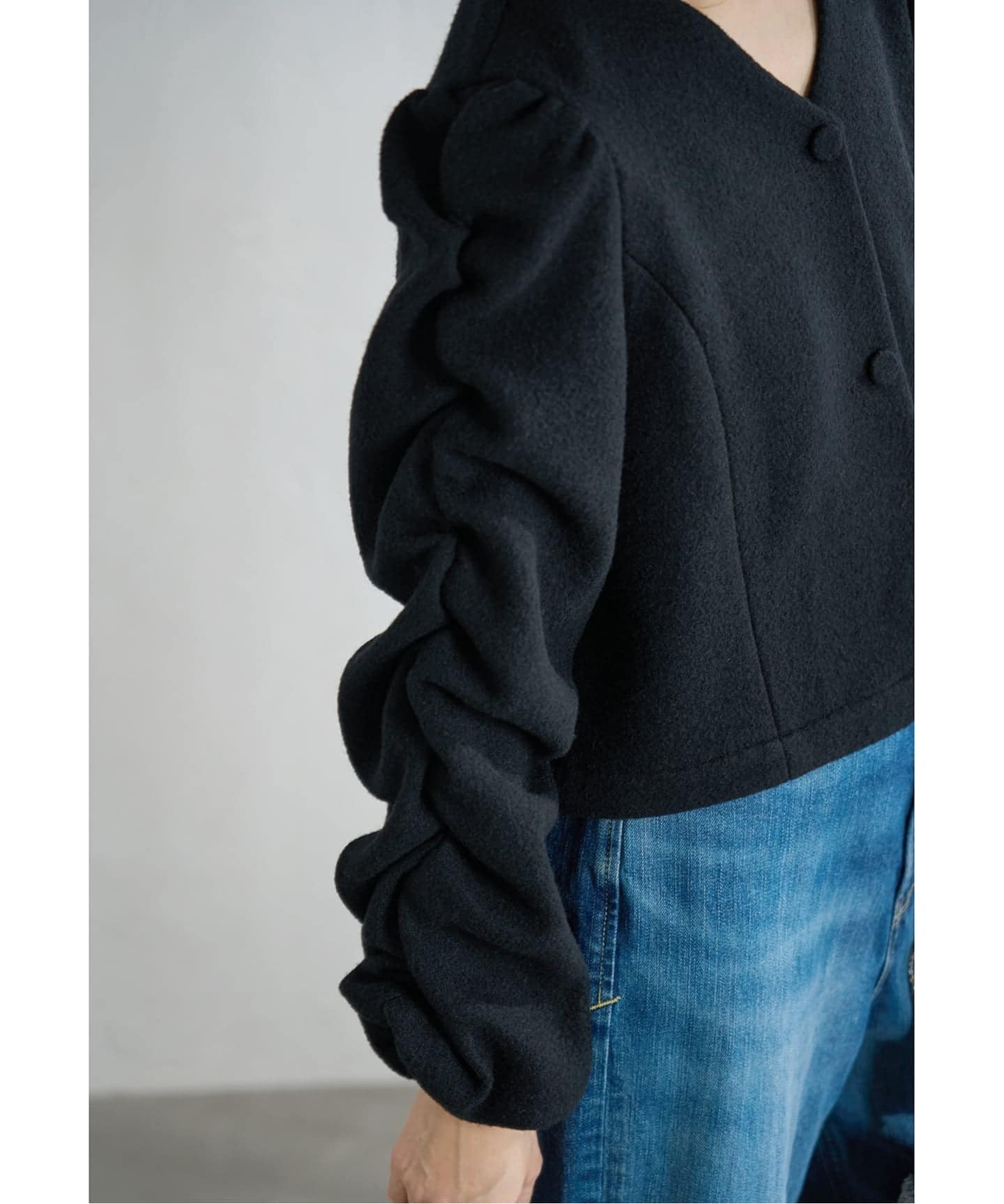 美品 IENA ノーカラーシャーリングブラウス フリー ネイビー×ホワイト IENA（イエナ）の「ノーカラーシャーリングブラウス（シャツ/ブラウス
