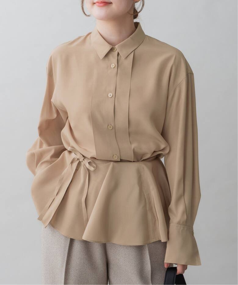 BEIGE, ベイジ【M】ステッチデザインペプラムブラウス 長袖 ブラック 
