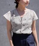 《追加》ストライプフラワー 前ボタンVネックブラウス