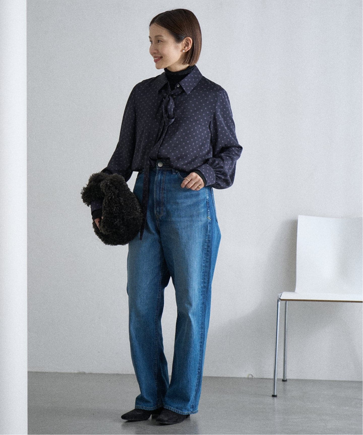 WEB限定/追加3予約》サテンドットタイ付ブラウス（シャツ／ブラウス