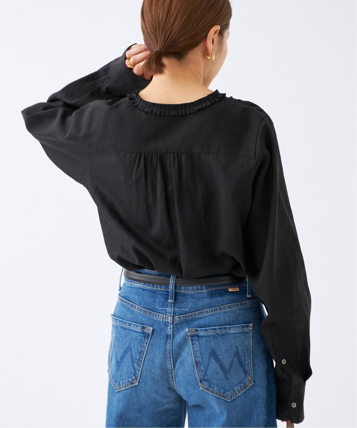 美品 イエナIENA シャツカラーフリルブラウス ブラックFREE 25SS 美品 イエナIENA シャツカラーフリルブラウス ブラックFREE 25SS IENA