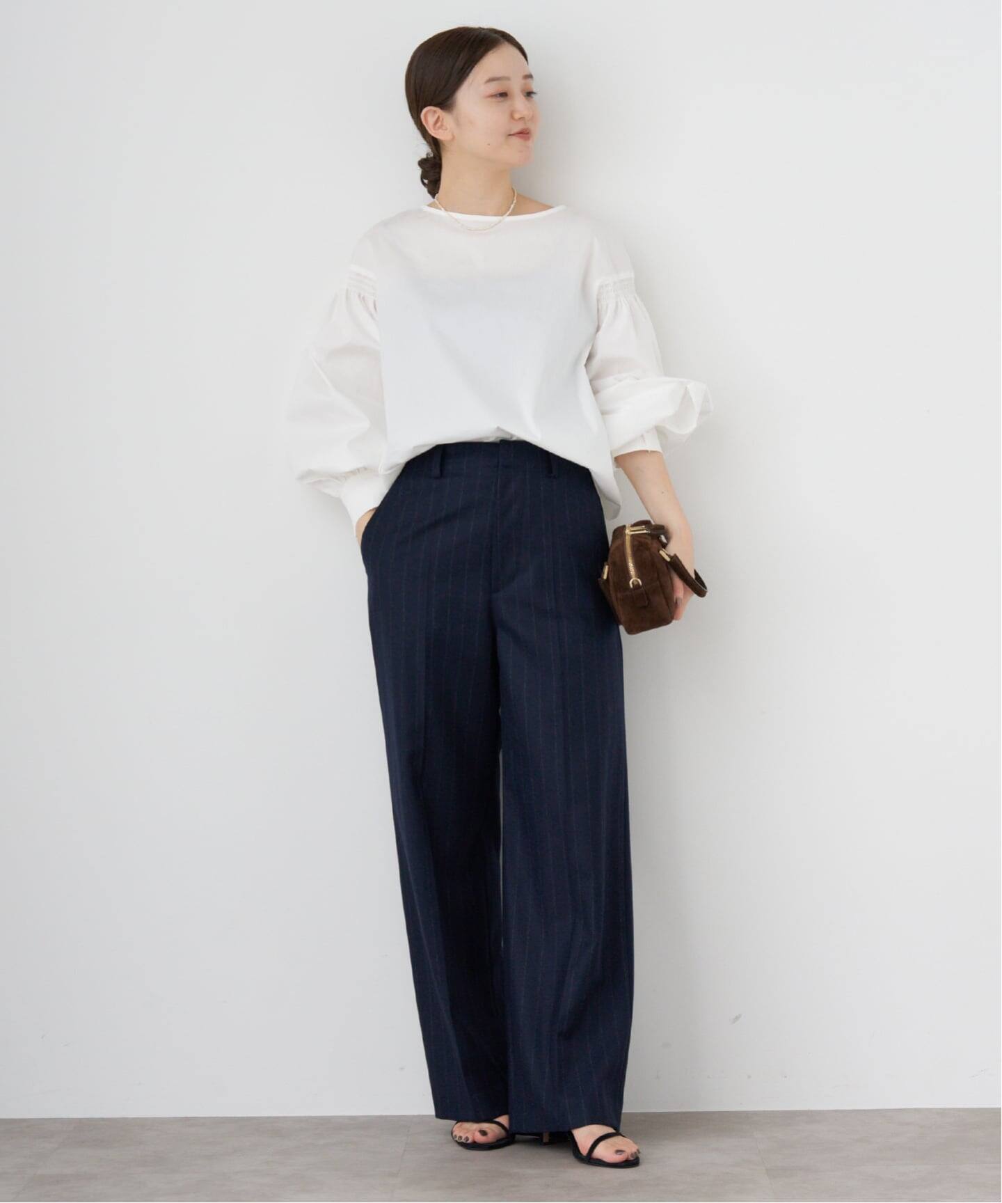 美品／IENA イエナ シャーリングギャザーブラウス スタンドカラー 