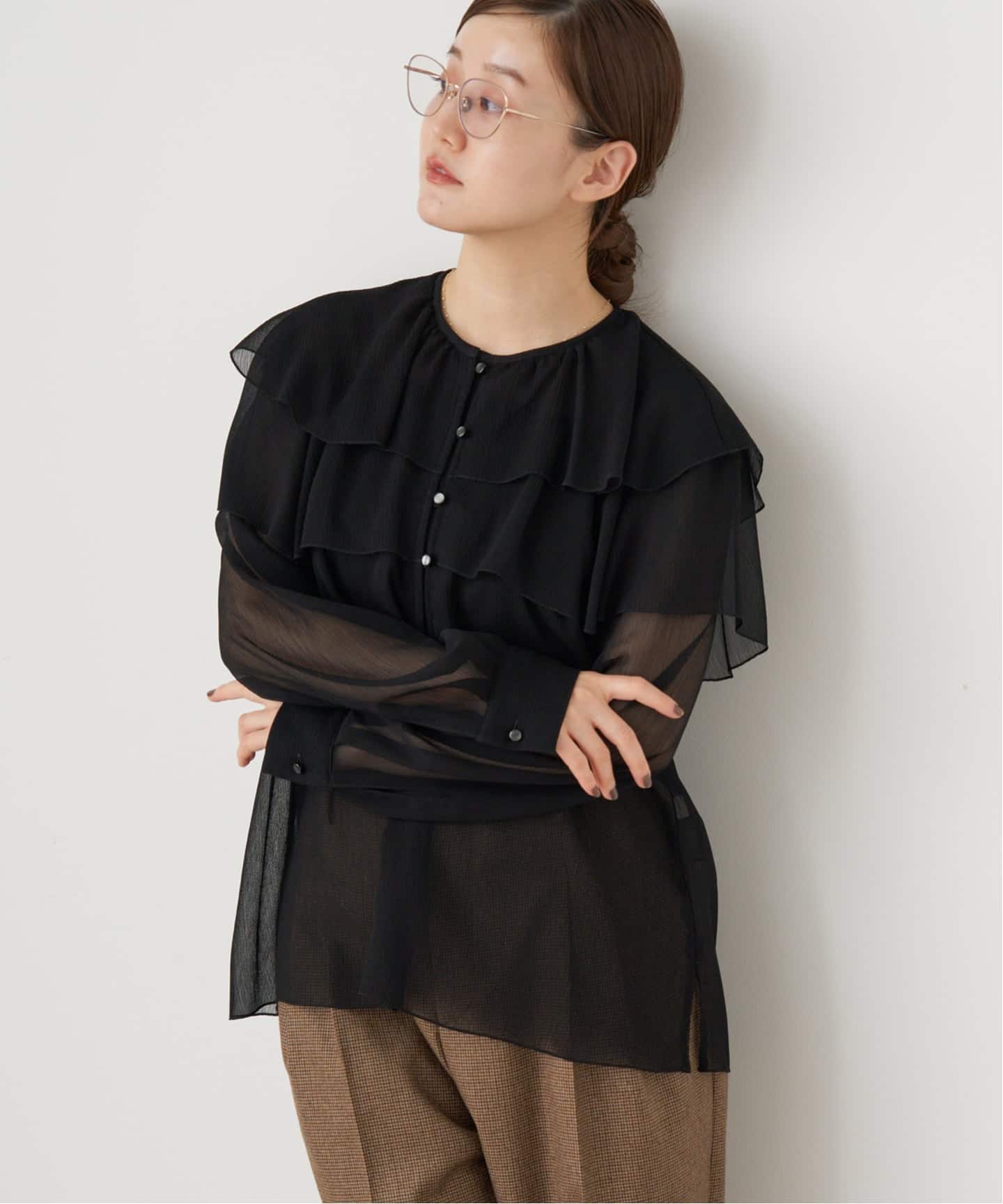 一部カラーWEB・一部店舗限定/追加》楊柳フリルブラウス（シャツ