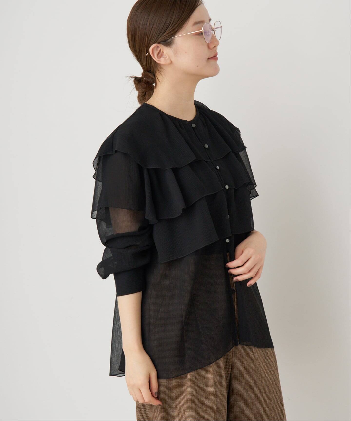 一部カラーWEB・一部店舗限定/追加》楊柳フリルブラウス（シャツ