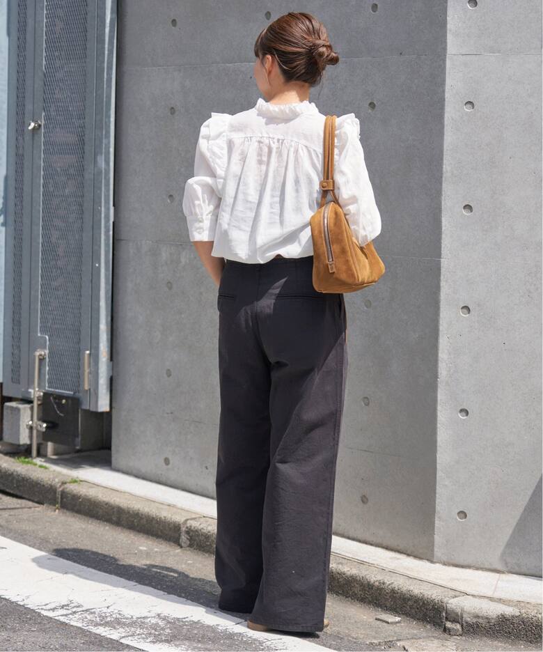 追加》コットンシュリンクフリルハーフスリーブブラウス（シャツ 