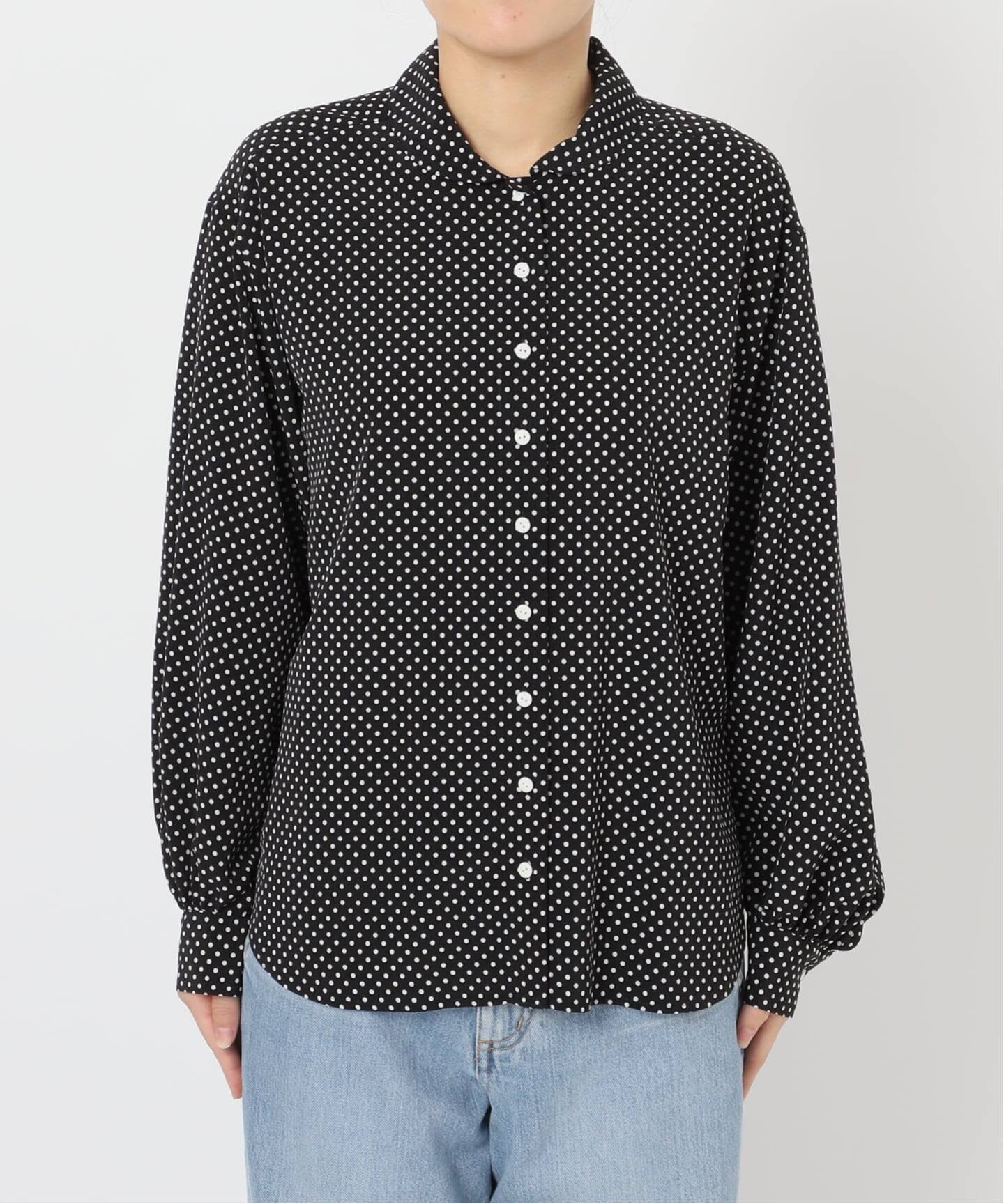 【美品】IENA sese 38 ミニラウンドカラードットブラウス　ブラックA 美品】IENA sese 38 ミニラウンドカラードットブラウス ブラックA