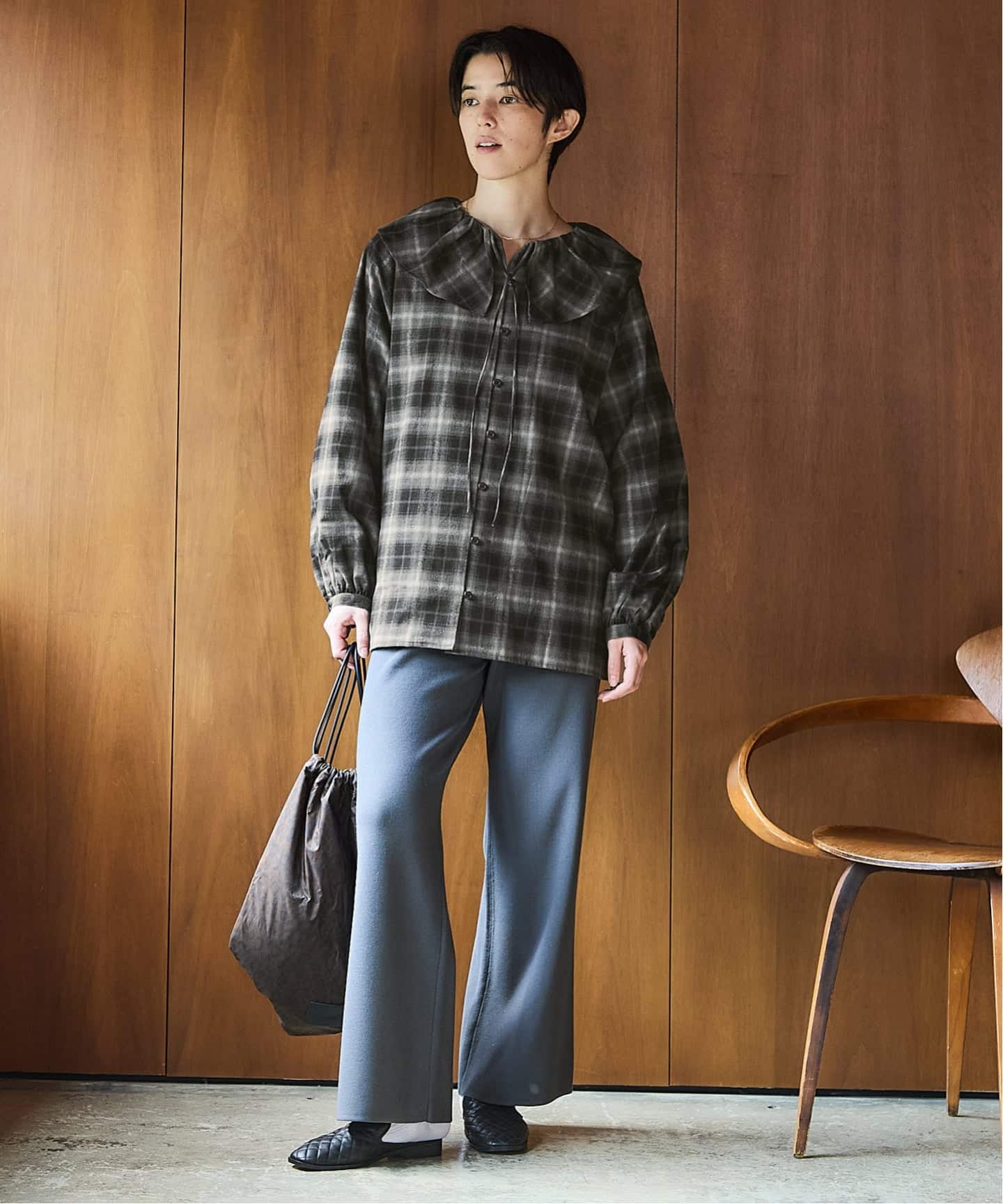 追加2》BLACK フリルチェックブラウス（シャツ／ブラウス）｜IENA