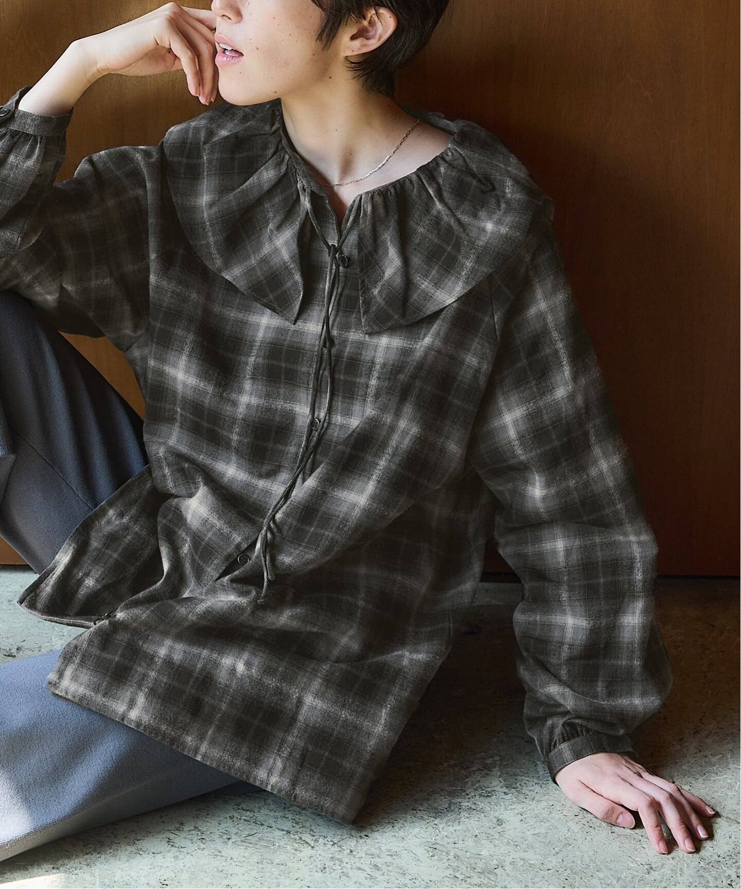 IENA BLACK フリルチェックブラウス☆タグ付き 品番誤り分《予約》BLACK フリルチェックブラウス | イエナ(IENA
