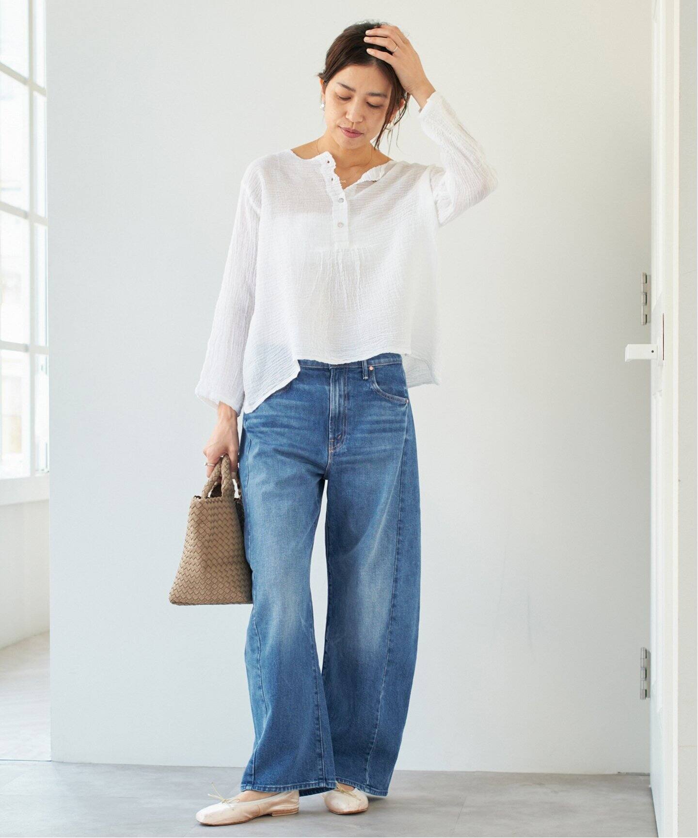 Les Ateiiers Francais de Confection ブラウス 追加予約》LES ATELIERS FRANCAIS DE CONFECTION ヘンリーネック