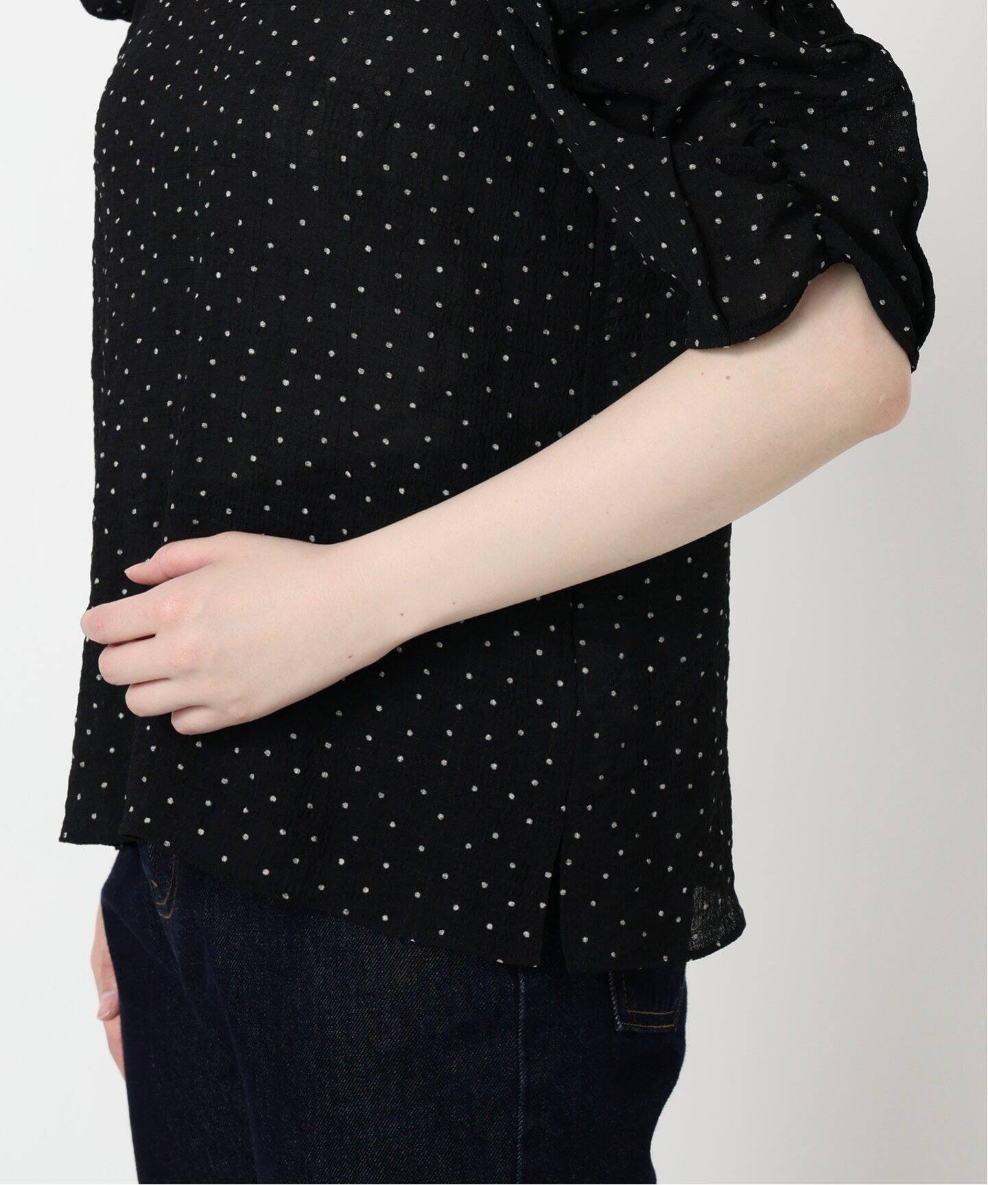 新品タグ付　SLOBE IENA ホワイトドット柄シアーシャツ 人気】SLOBE IENA ブラウス長袖シャツ・ドット柄・シアーシャツ