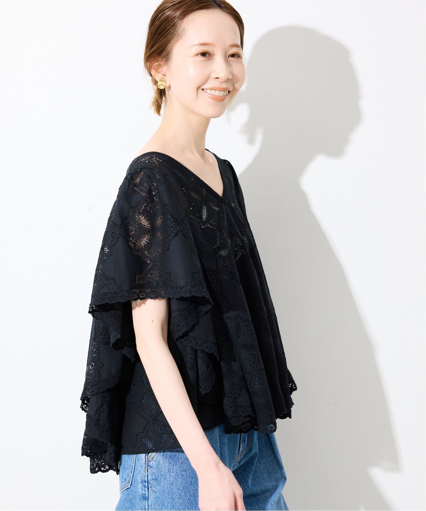 新品【スローブイエナ】レースブラウス　刺繍　長袖　Vネック　キャンディスリーブ 楽天市場】刺繍 レース キャンディスリーブブラウスの通販