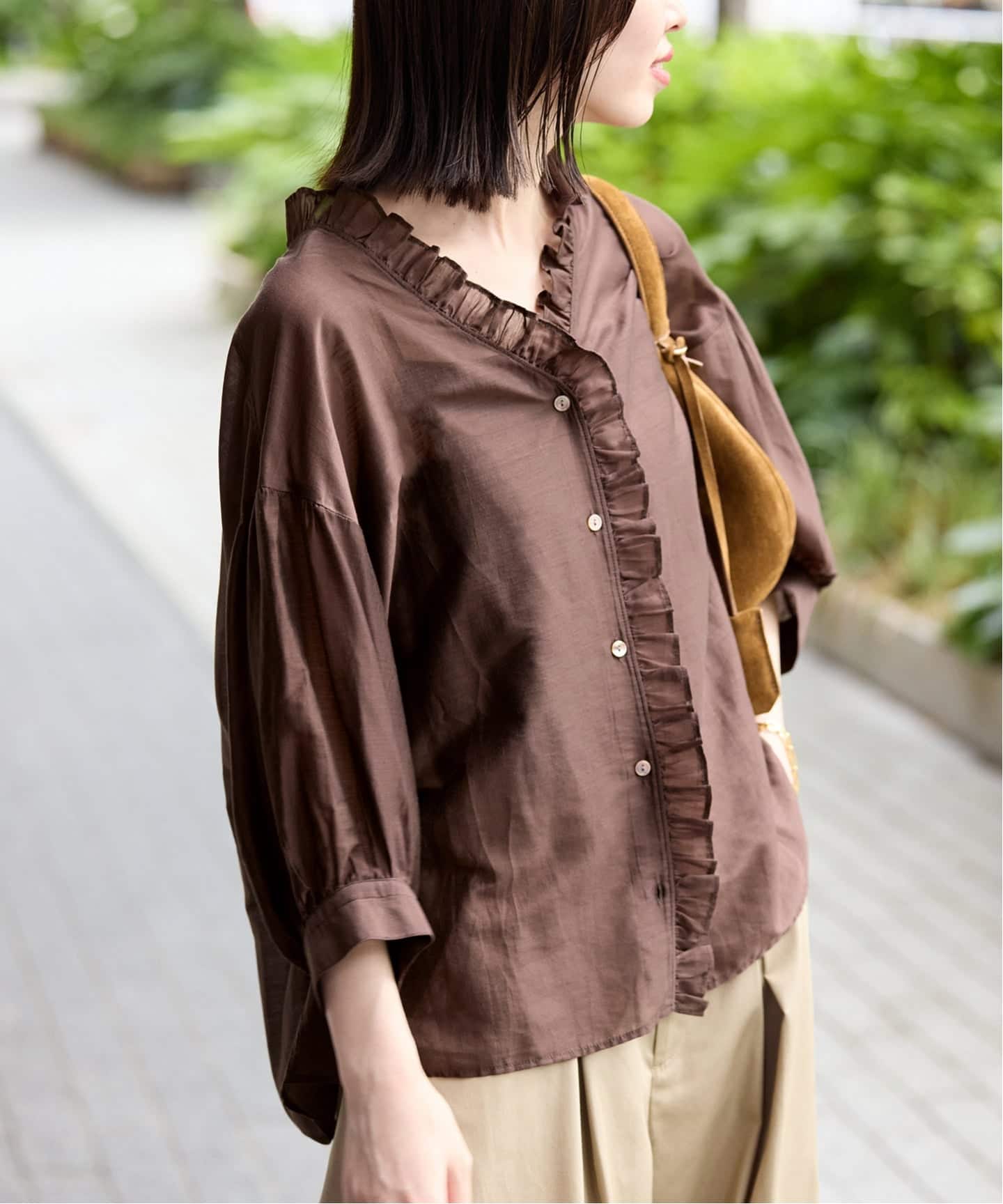 IENA ベージュ ポロニット 五分袖 F IENA ベージュ ポロニット 五分袖 F