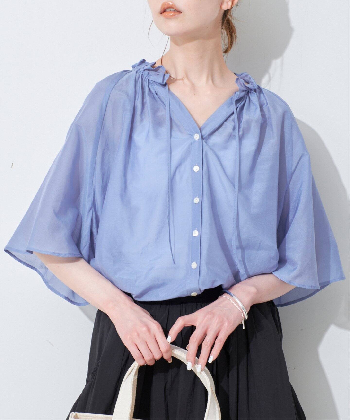 シルク混フリルカラー5分袖ブラウス（シャツ／ブラウス）｜SLOBE IENA 