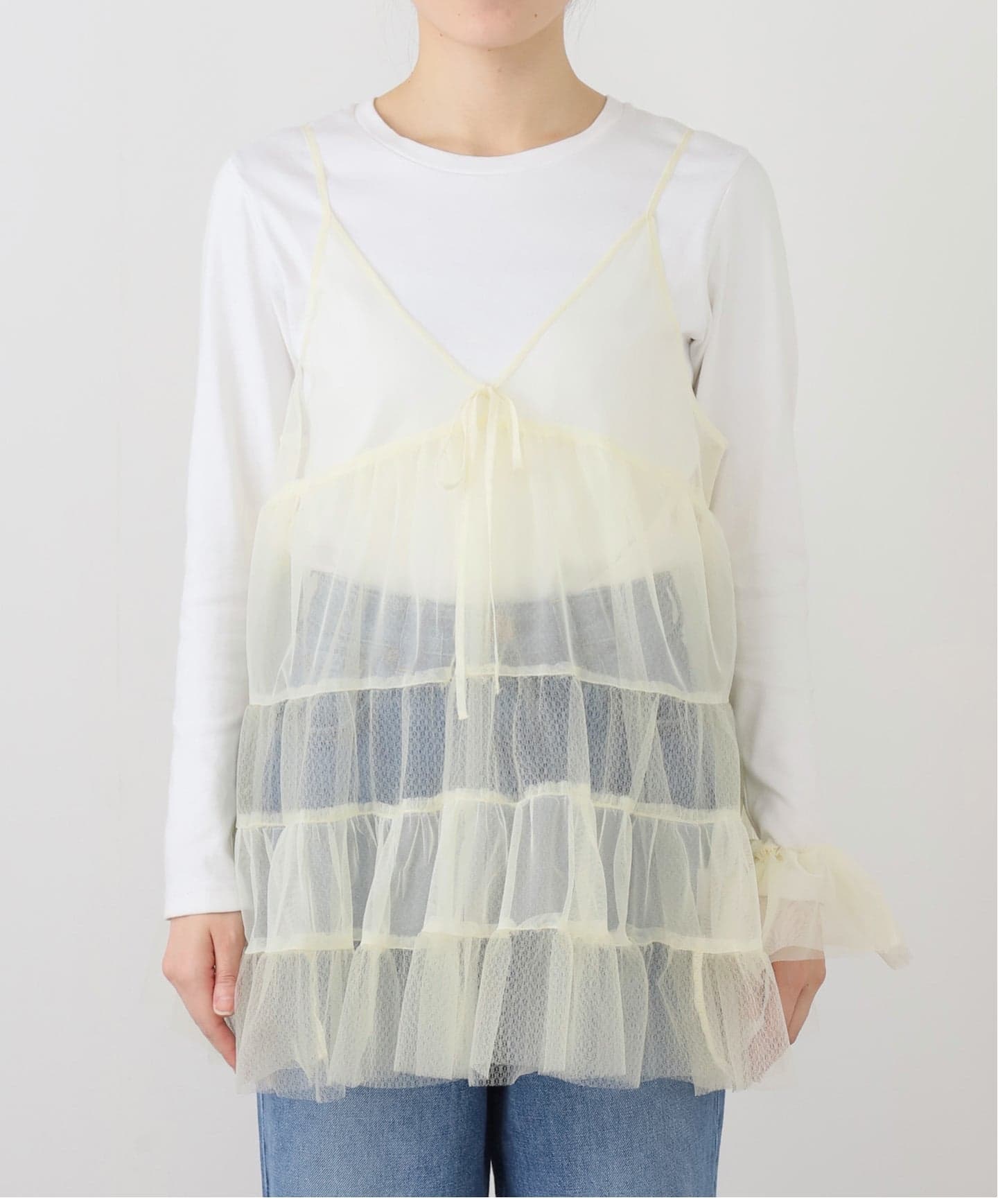 チュールティアードキャミブラウス シュシュSET（シャツ／ブラウス