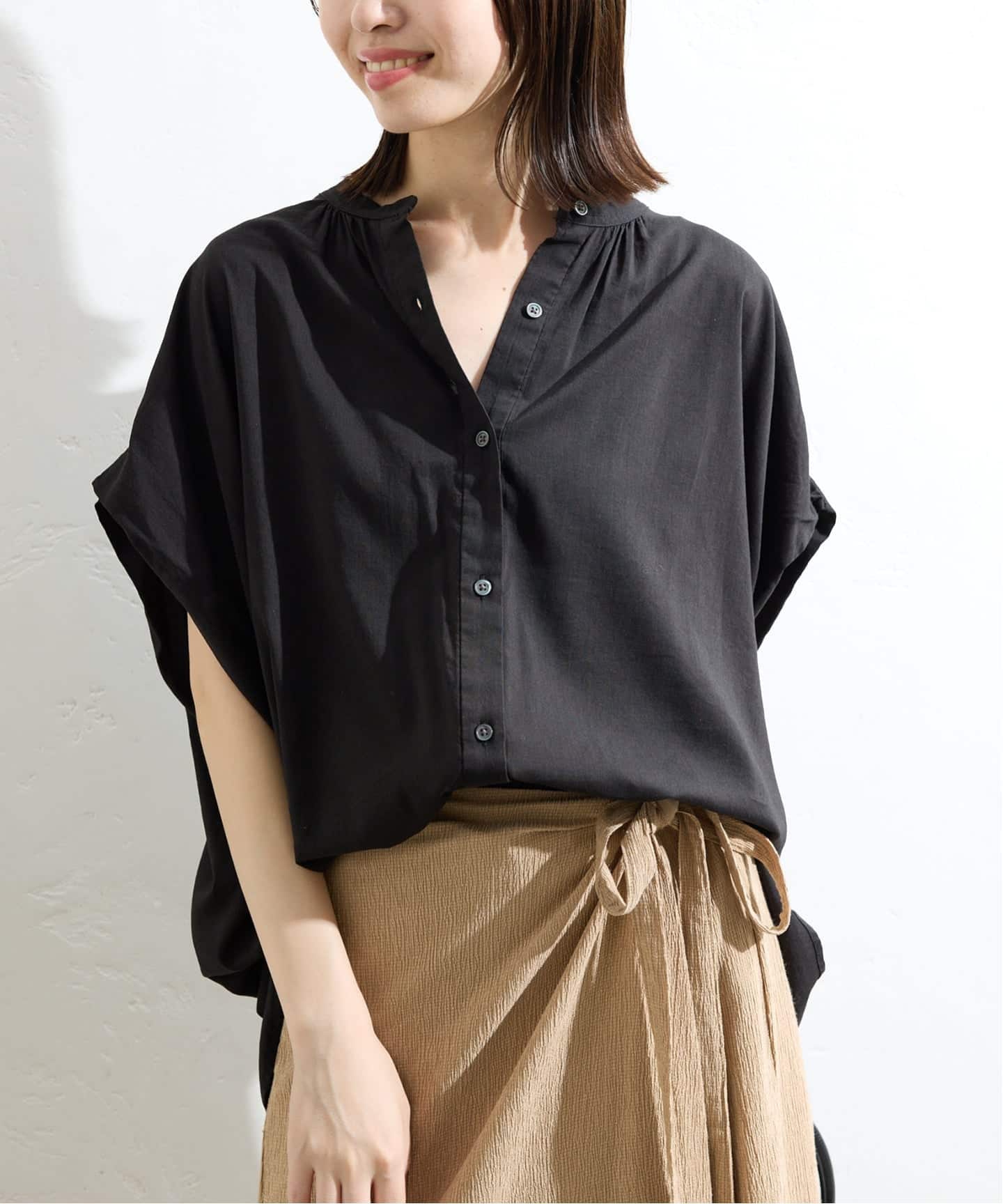 【新品】SLOBE IENAレーヨンボイルバンドカラーブラウス 2024SS WEB・一部店舗限定/追加》レーヨンボイルバンドカラーブラウス