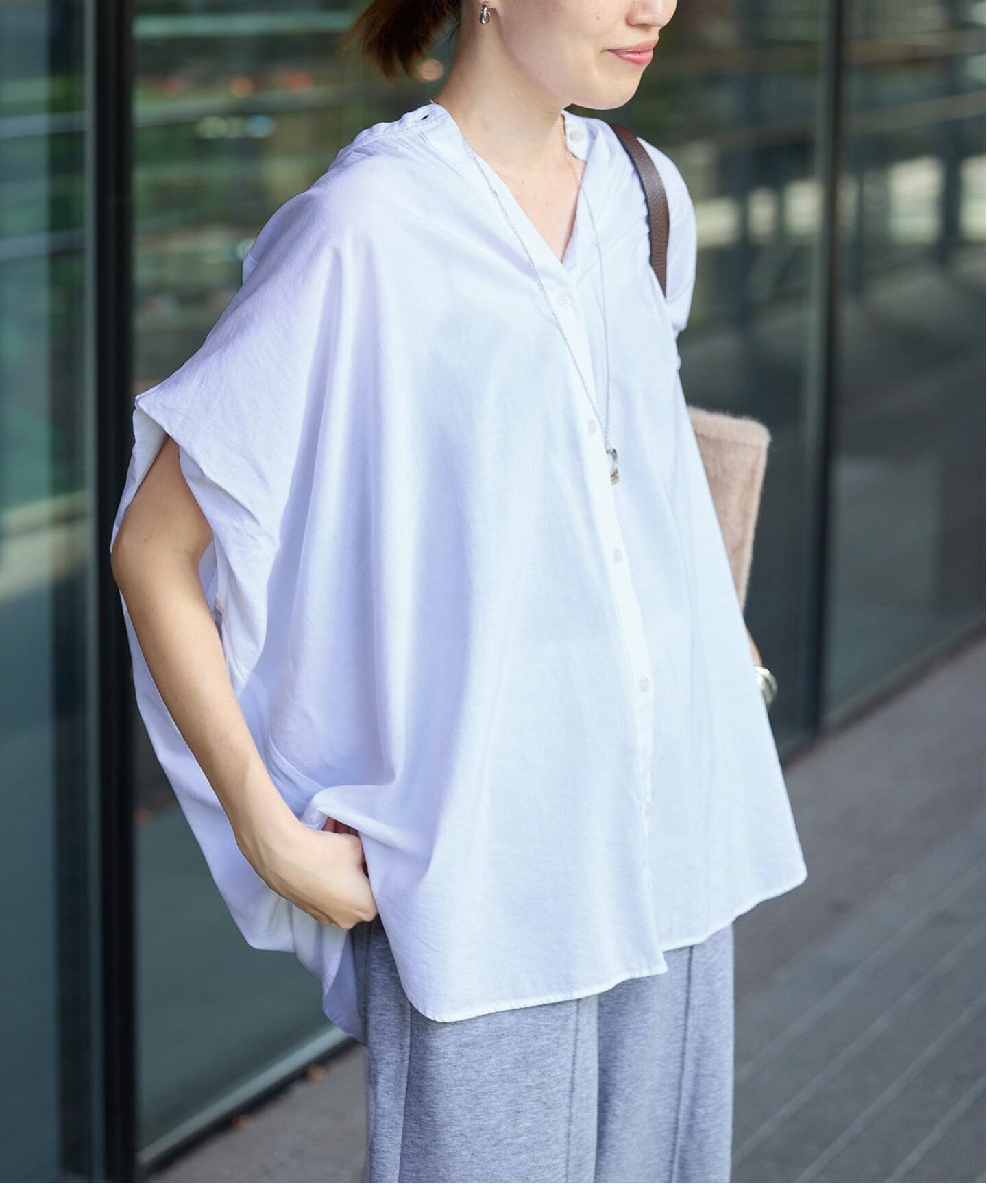 WEB・一部店舗限定/追加》レーヨンボイルバンドカラーブラウス（シャツ