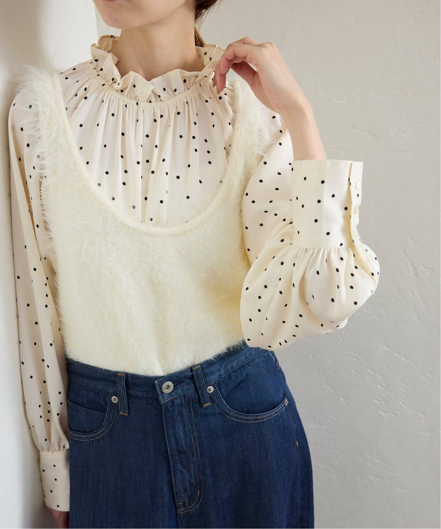 Jeu de Coeurs & Pois】ドットギャザーブラウス（シャツ／ブラウス