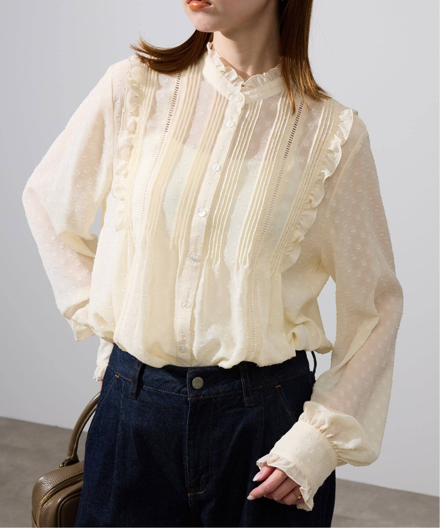 ジャガードピンタックフリルブラウス（シャツ／ブラウス）｜SLOBE IENA