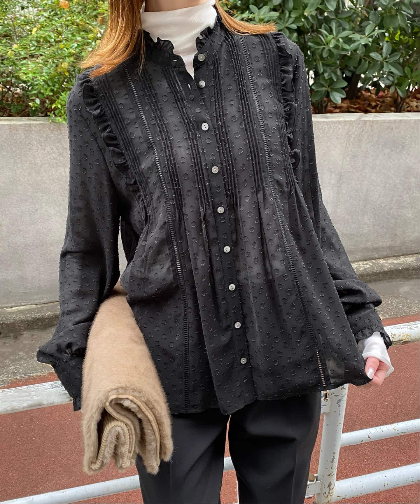 ジャガードピンタックフリルブラウス（シャツ／ブラウス）｜SLOBE IENA