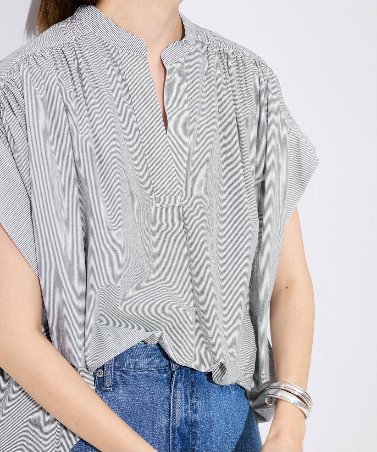 SLOBE IENA ラミースキッパーシャツ ホワイト ボイルスキッパーワイドギャザーブラウス（シャツ／ブラウス