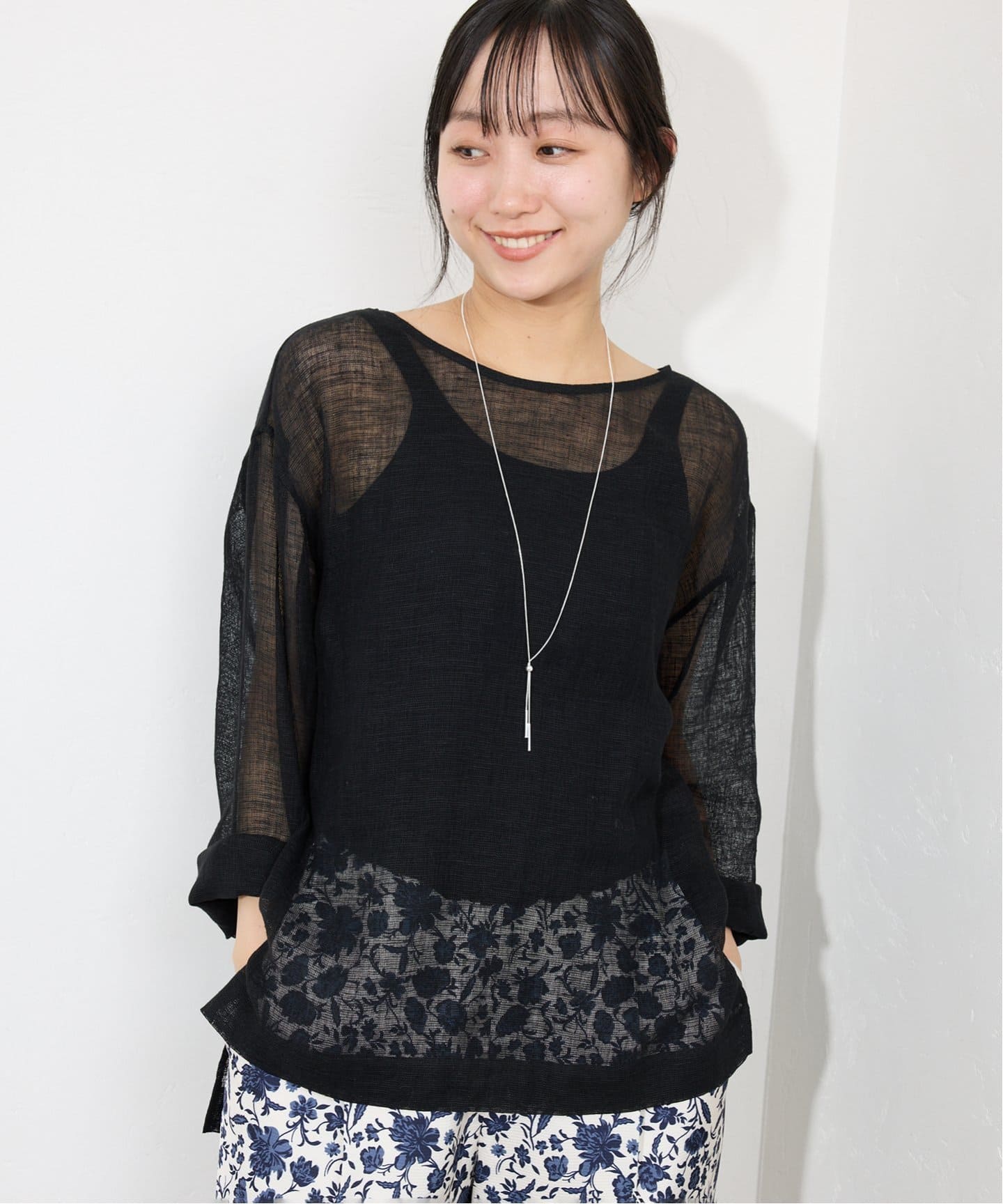 SLOBE ＩＥＮＡ　リネン　シースルーブラックシャツ 長袖 リネンカラミブラウス（シャツ／ブラウス）｜SLOBE IENA