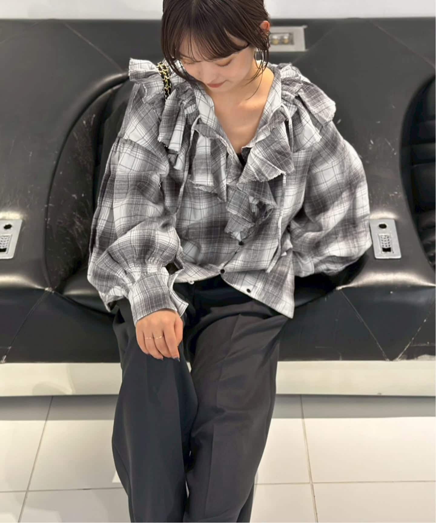 crinkle crinkle crinkle SLOBE別注 ネルチェックラッフルブラウス CC