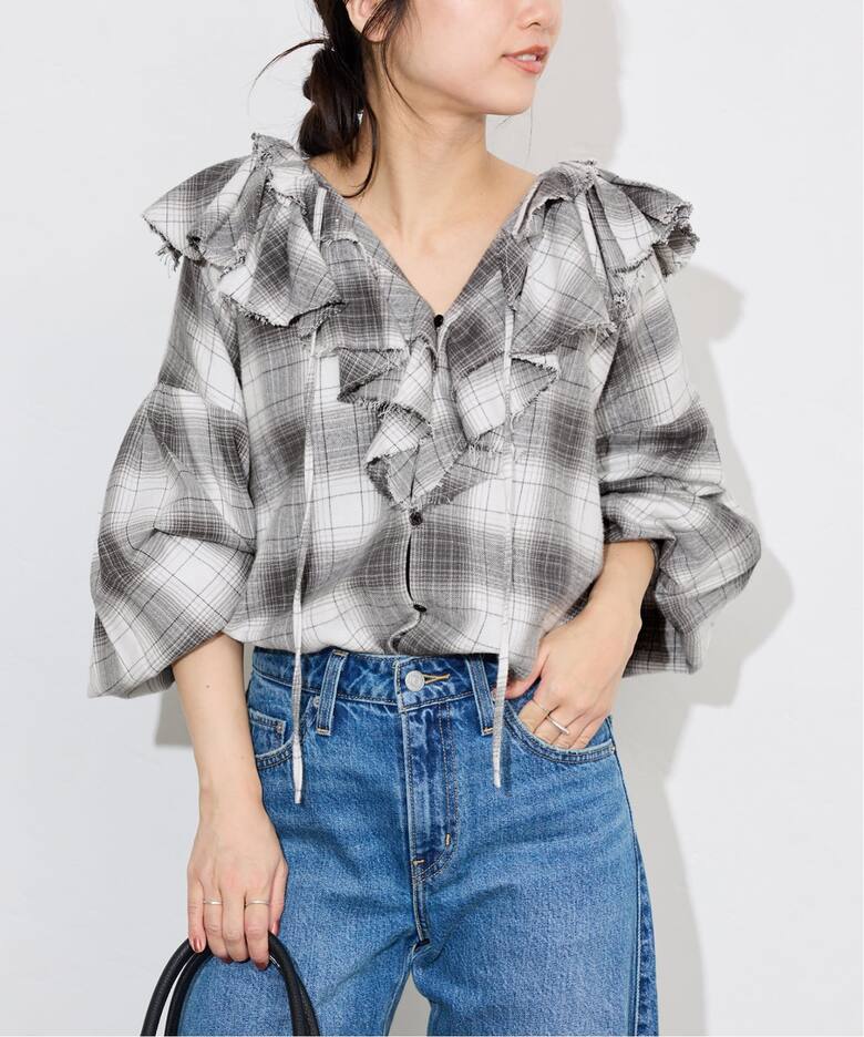 crinkle crinkle crinkle SLOBE別注 ネルチェックラッフルブラウス CC 