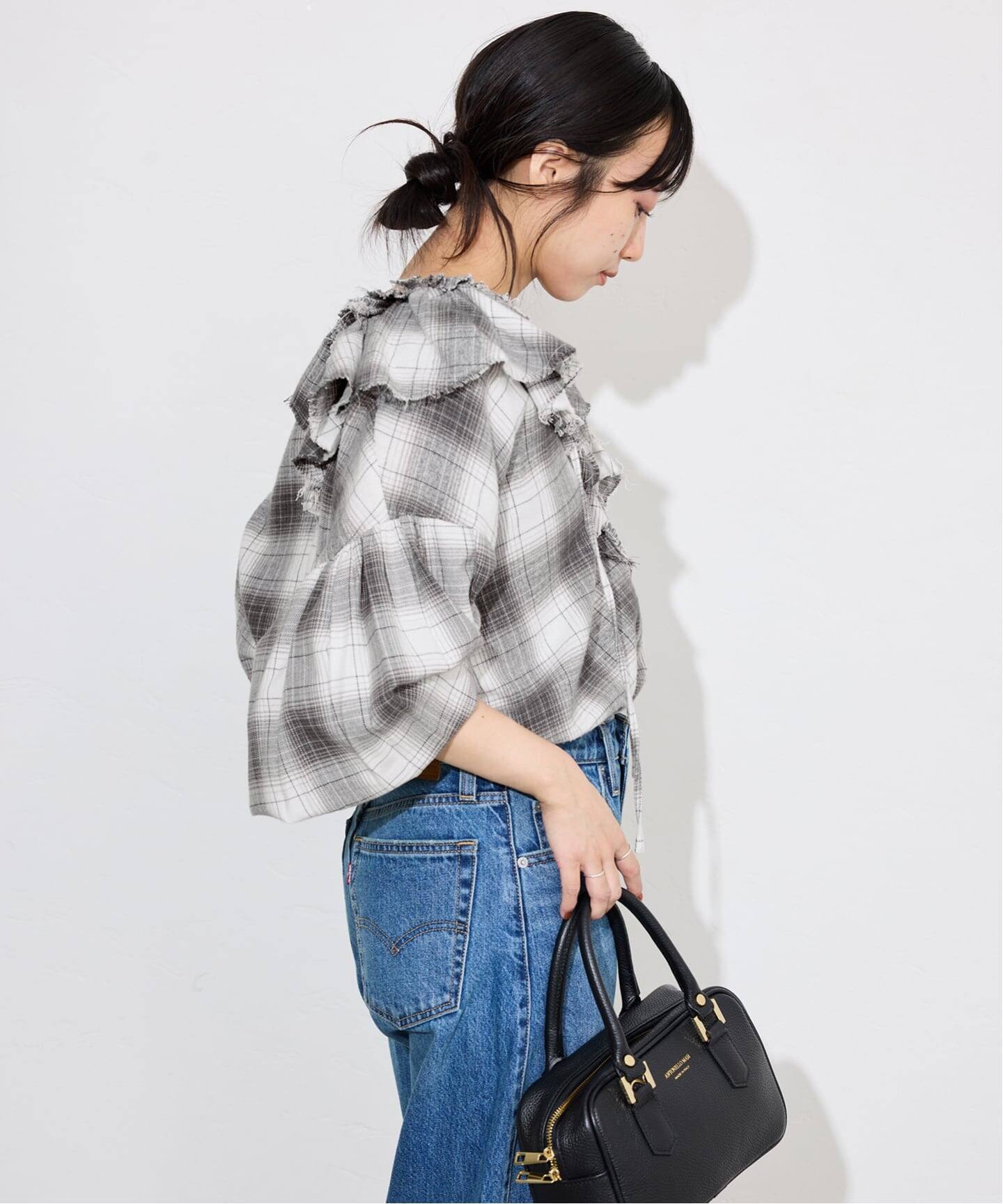 crinkle crinkle crinkle SLOBE別注 ネルチェックラッフルブラウス CC