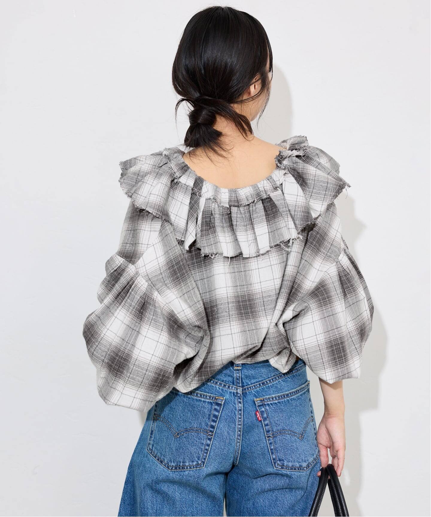 crinkle crinkle crinkle SLOBE別注 ブラウス 美品 crinkle crinkle crinkle SLOBE別注 ネルチェックラッフルブラウス CC