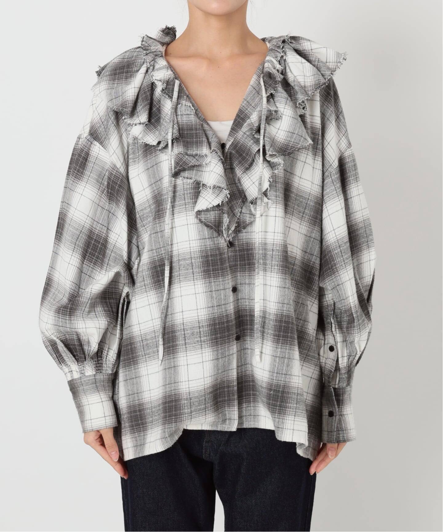 crinkle crinkle crinkle SLOBE別注 ネルチェックラッフルブラウス CC 