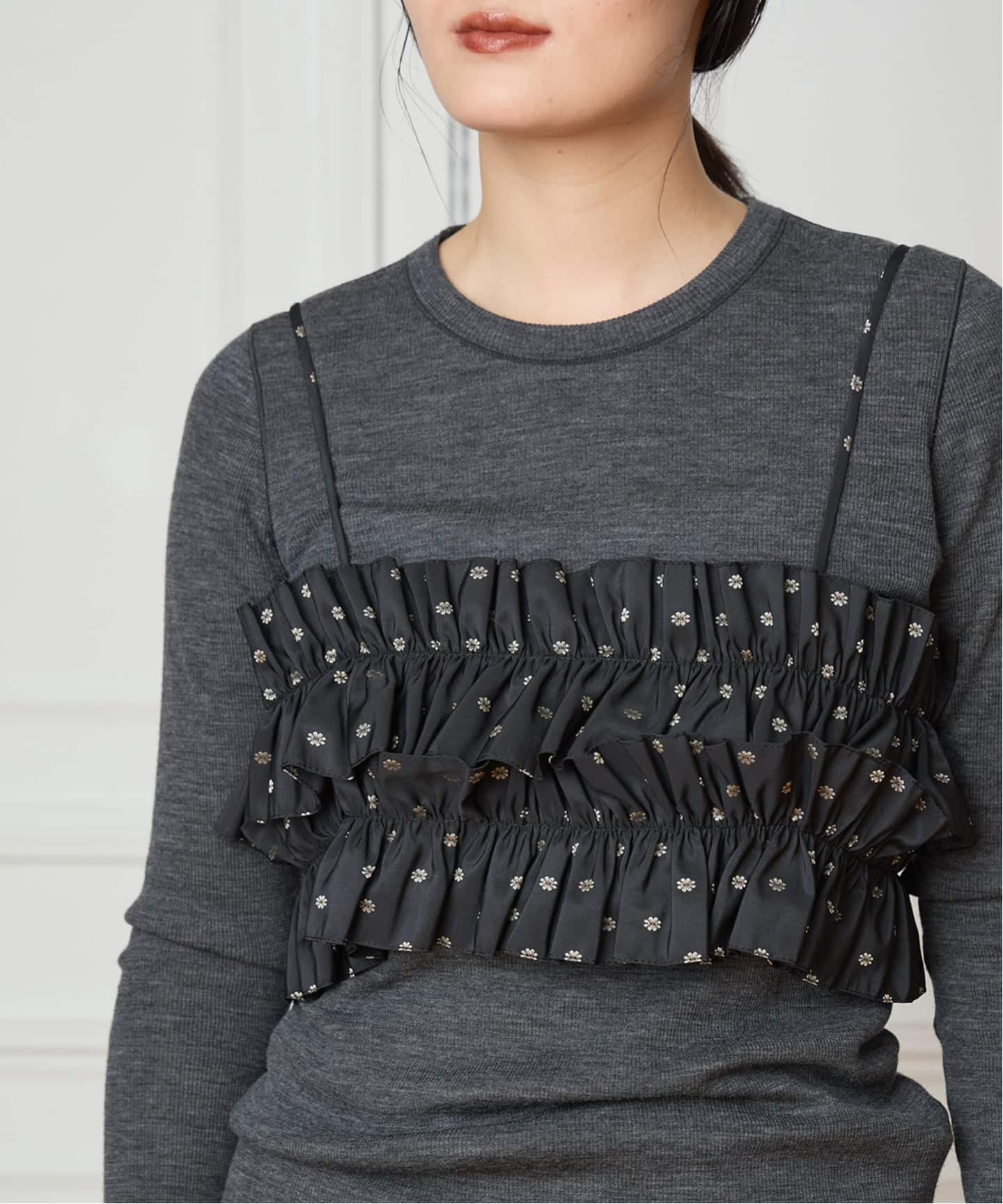 新品♡イエナIENAの柄フリルトップス IENA LA BOUCLE JQフリルビスチェ（その他トップス）｜IENA（イエナ