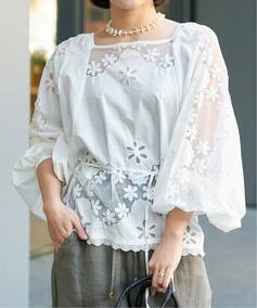IENA LA BOUCLE レースエンブロボイルブラウス（シャツ／ブラウス 