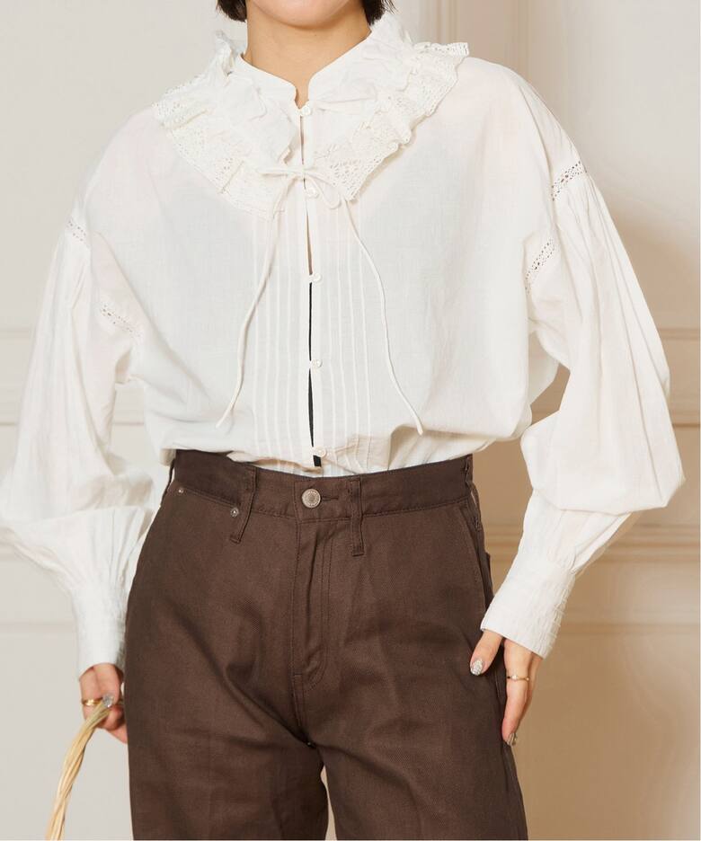 IENA LA BOUCLE コットンボイルフリルカラーマルチWAYブラウス（シャツ 