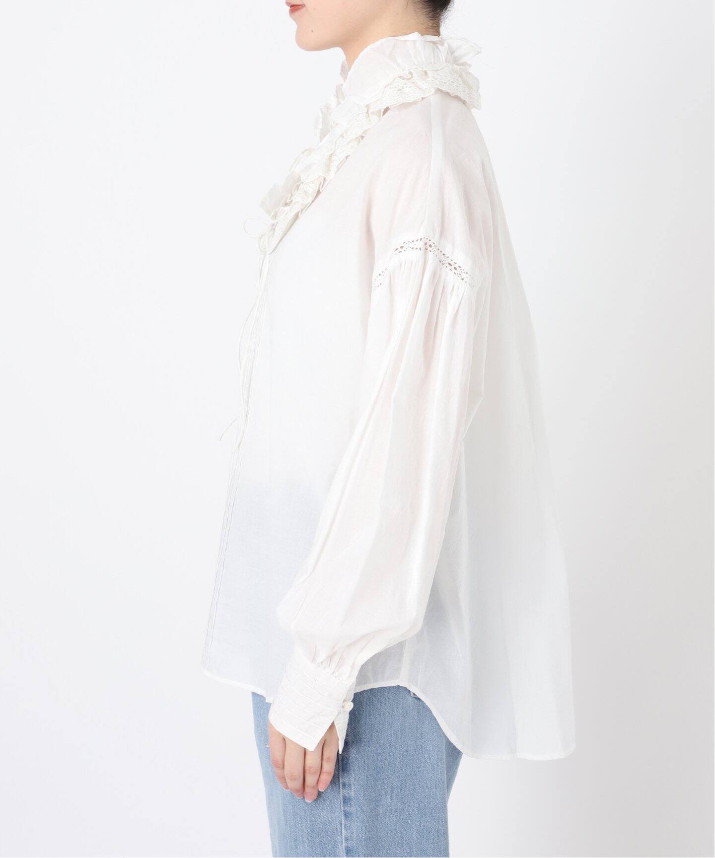 予約》IENA LA BOUCLE コットンボイルフリルカラーマルチWAYブラウス  