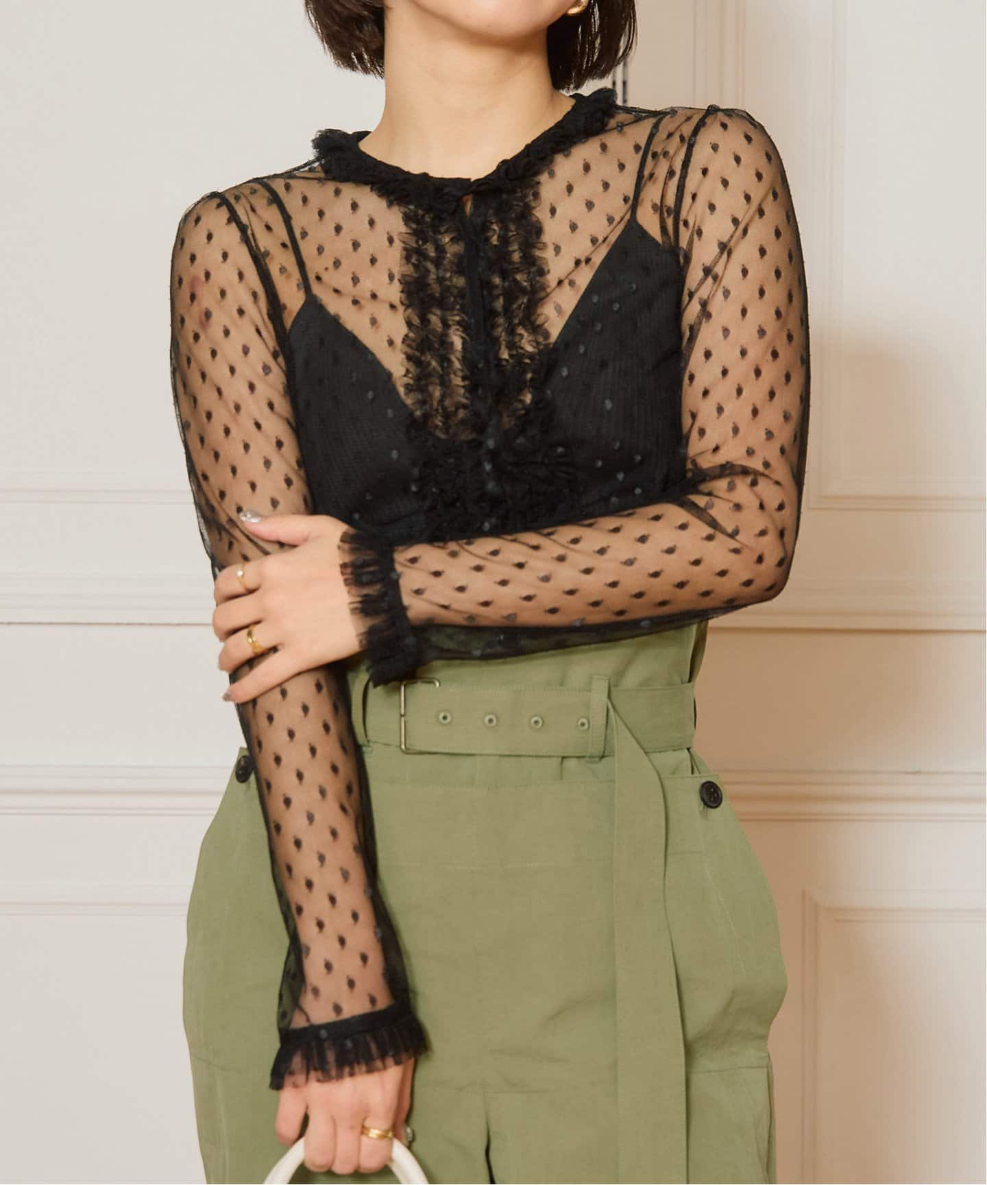 IENA LA BOUCLE ドットチュールフリンジブラウス（シャツ／ブラウス