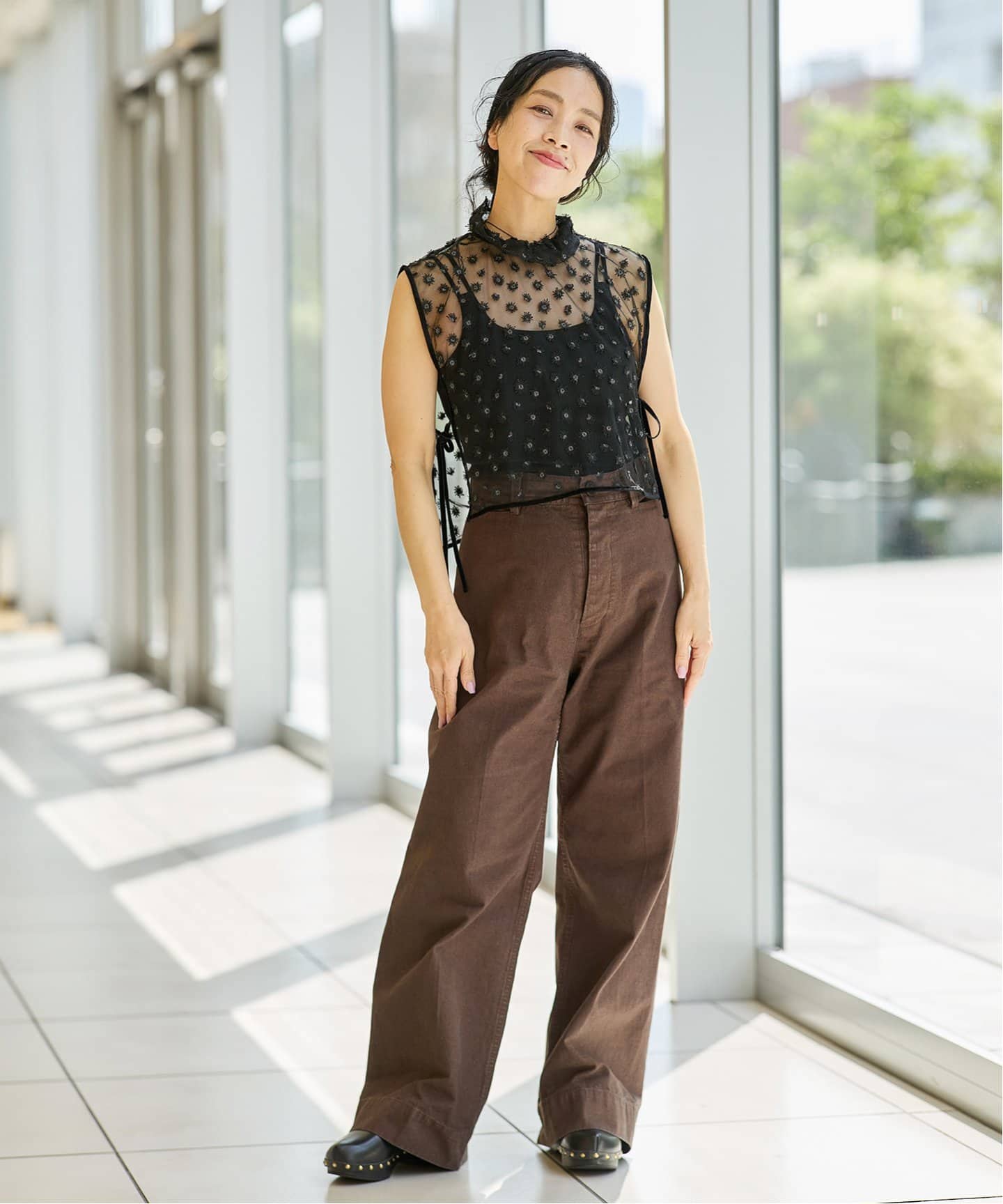 ブラウス シャツ IENA LA BOUCLE フラワーモチーフチュールベスト レディース IENA LA BOUCLE フラワーモチーフチュールベスト（シャツ