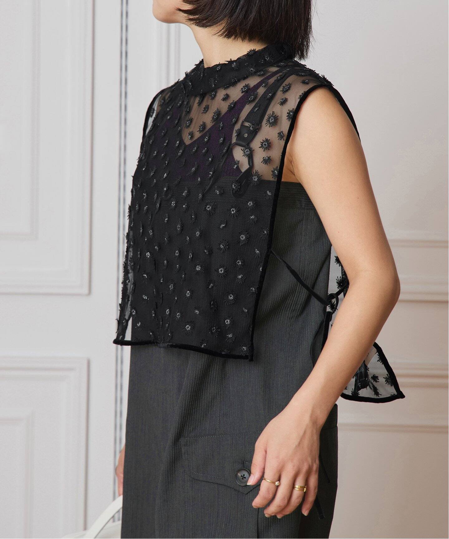 IENA - IENA LA BOUCLE ドットチュールタートル　ブラック美品 IENA LA BOUCLE ドットチュールタートルネックプルオーバー