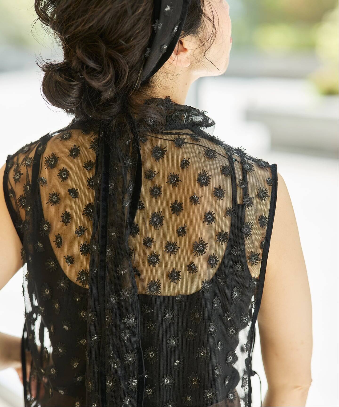 IENA LA BOUCLE フラワーモチーフチュールベスト（シャツ／ブラウス